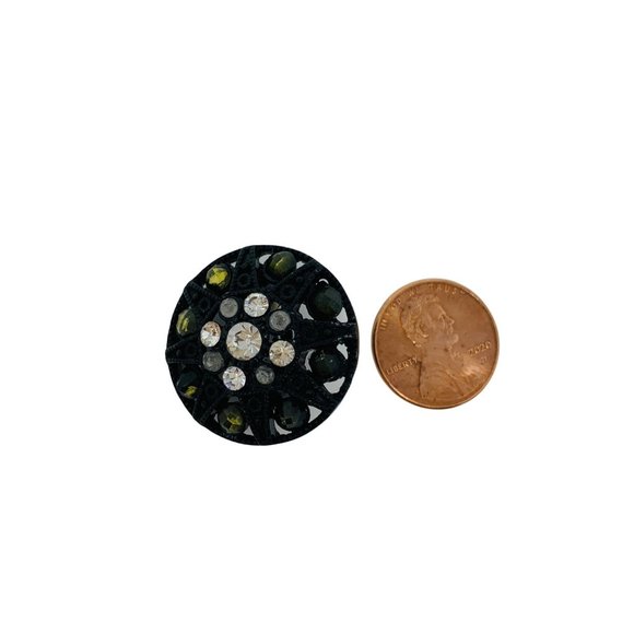 Vintage Black Silver Rhinestone Clip On Earrings - Picture 4 of 6